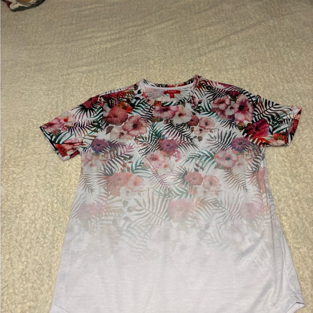 Guess Floral and Leaf Print Short Sleeve Tee